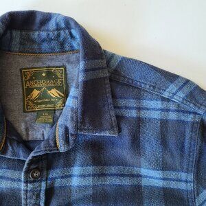 Anchorage Expedition Men's Shirt L Heavy 100% Cotton Flannel Blue Plaid Warm